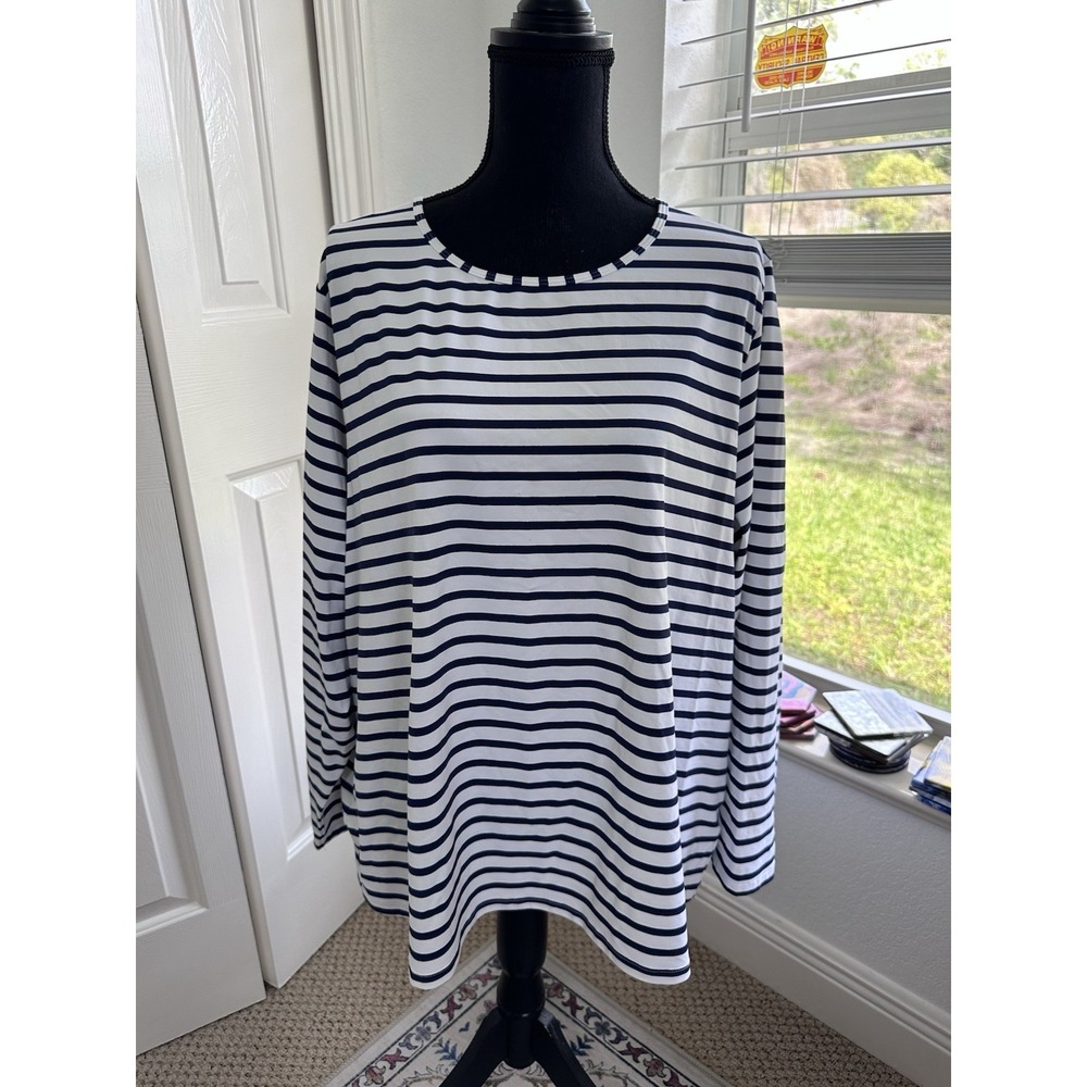 Lands End Rash Guard Long Sleeve Top Size 3x Navy White Stripe Swim Top